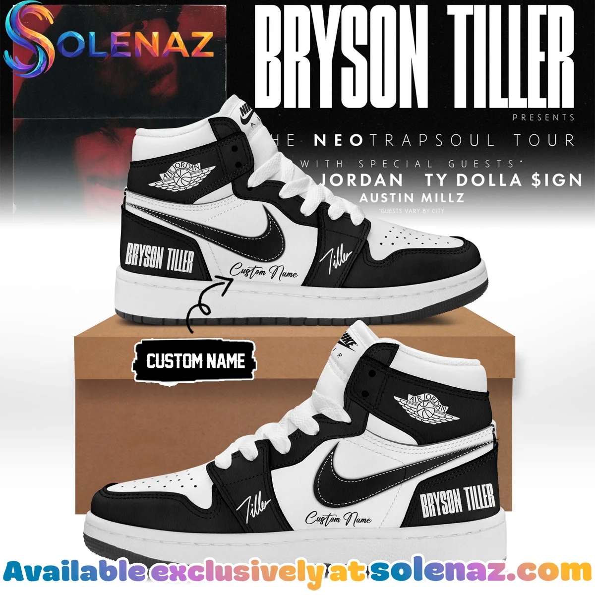Bryson Tiller The Neo Trapsoul Tour Custom Air Force 1 & Jordan 1 Shoes (Style 1)