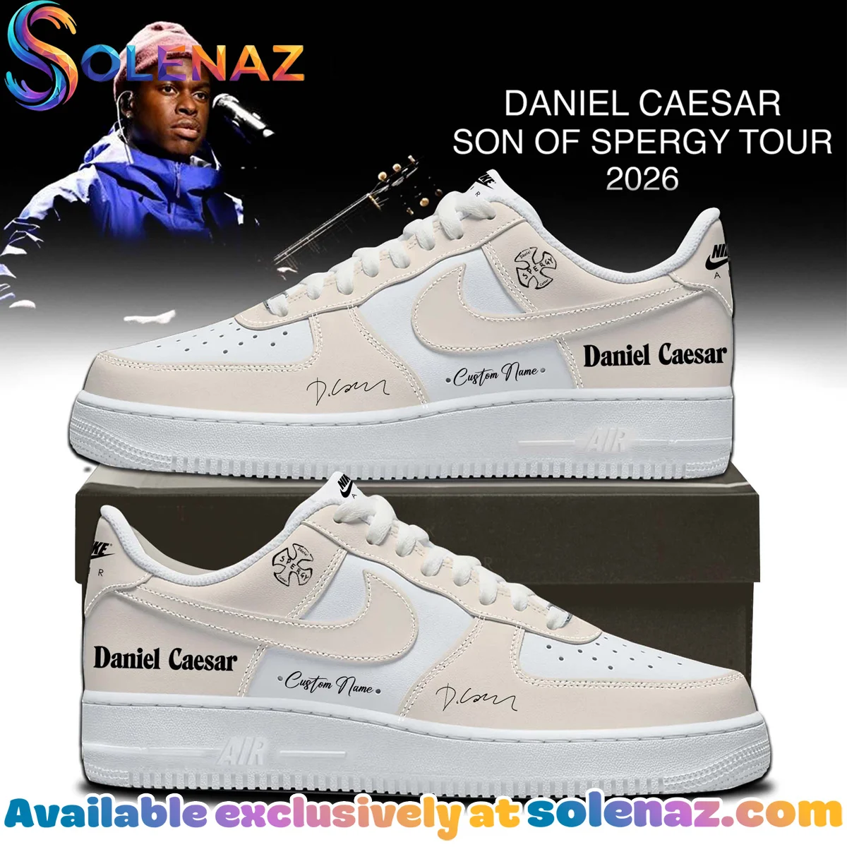 Daniel Caesar Son of Spergy Tour Custom Air Force 1 & Jordan 1 Shoes (Style 16)
