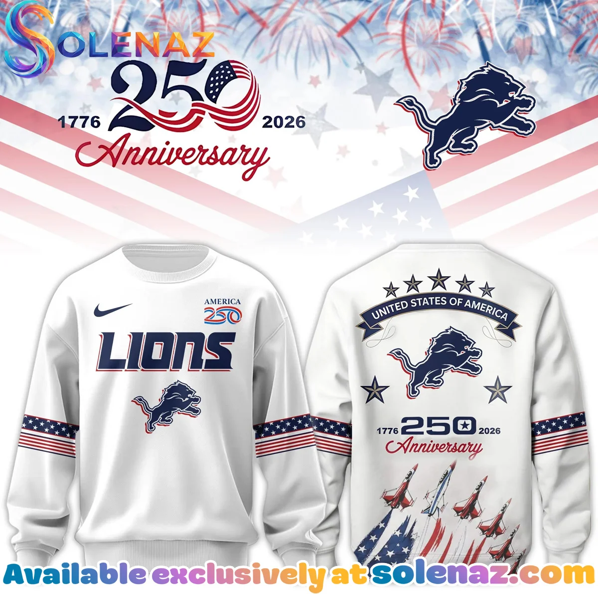 Detroit Lions United States Semiquincentennial Shirt & Hoodie (Design 2)