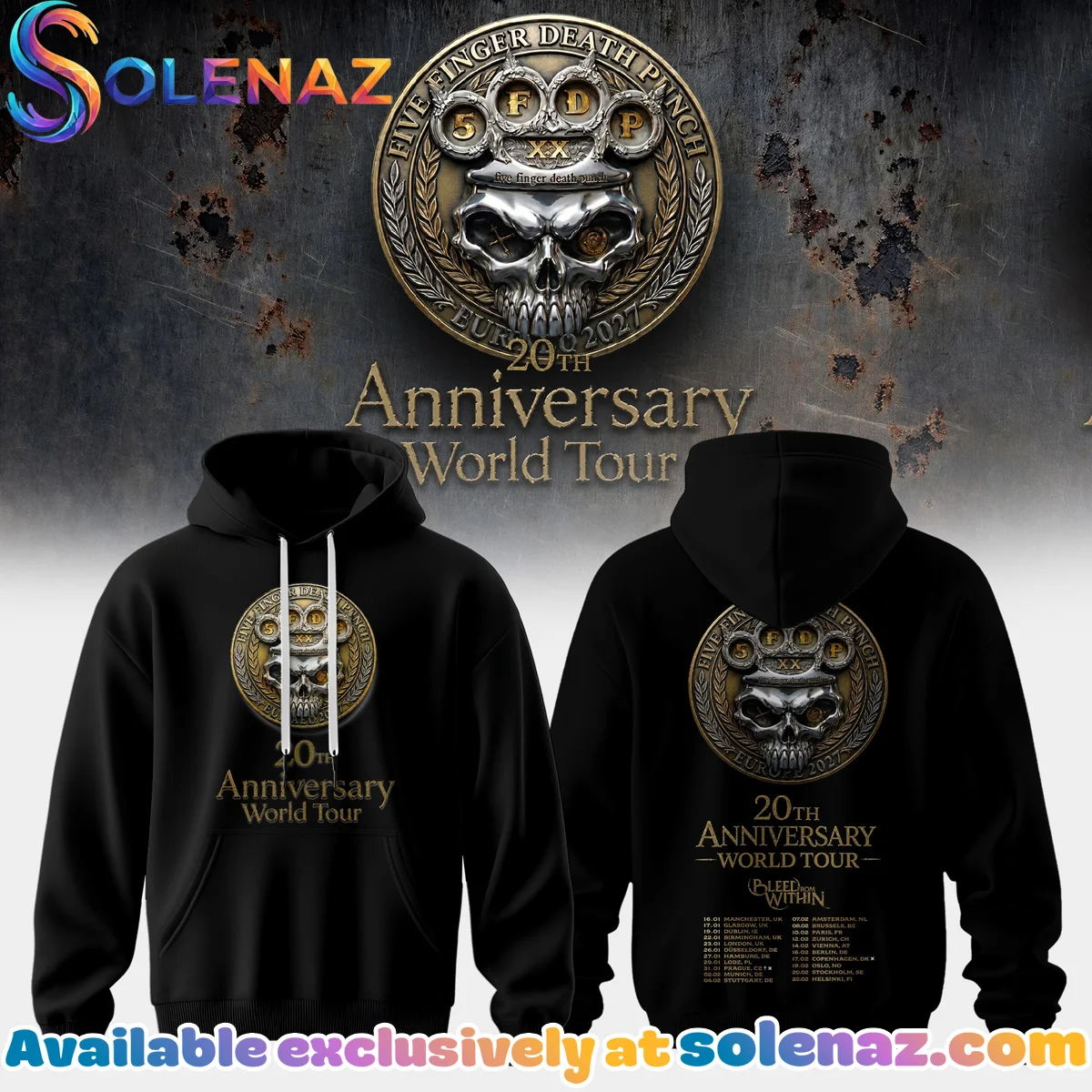 Five Finger Death Punch 20th Anniversary World UK & EU Shirt & Hoodie (Release 2)