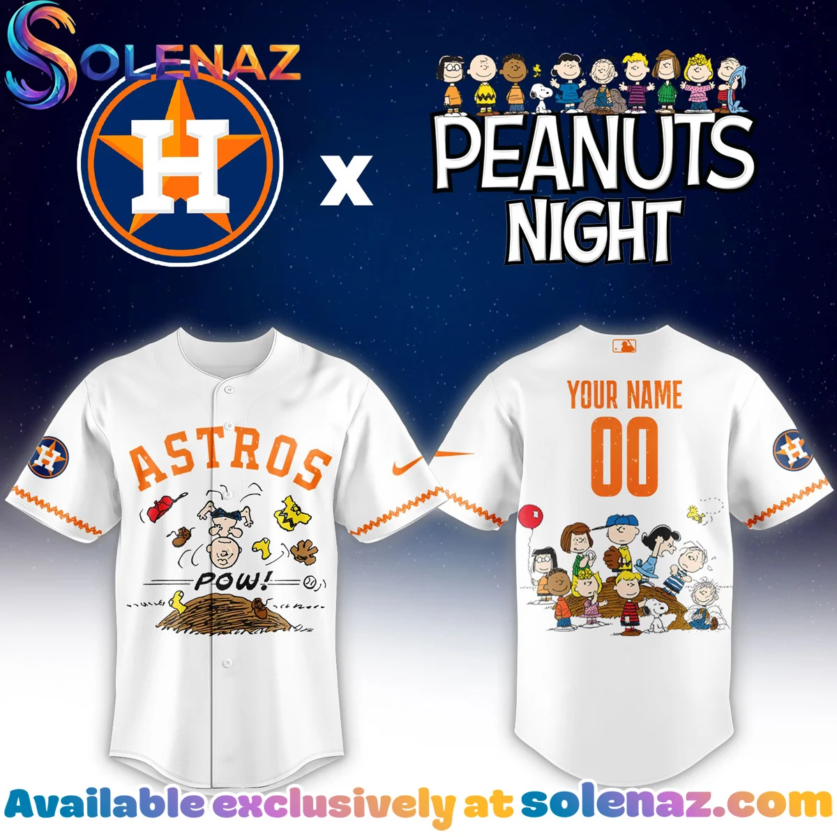 HOU Peanuts Night Baseball Jersey HOU Peanuts Night Baseball Jersey