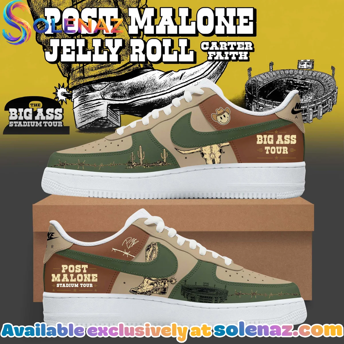 Post Malone The BIG ASS Stadium World Tour Custom Air Force 1 & Jordan 1 Shoes