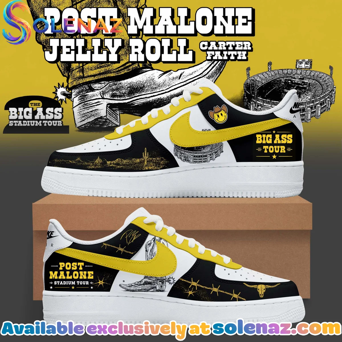 Post Malone The BIG ASS Stadium World Tour Custom Air Force 1 & Jordan 1 Shoes (Style 1)
