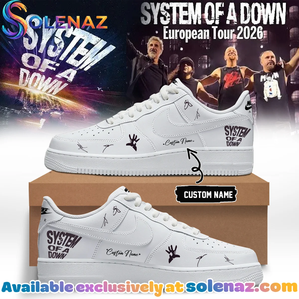 System of a Down Europe UK Stadium Tour Custom Air Force 1 & Jordan 1 Shoes (Design 21)