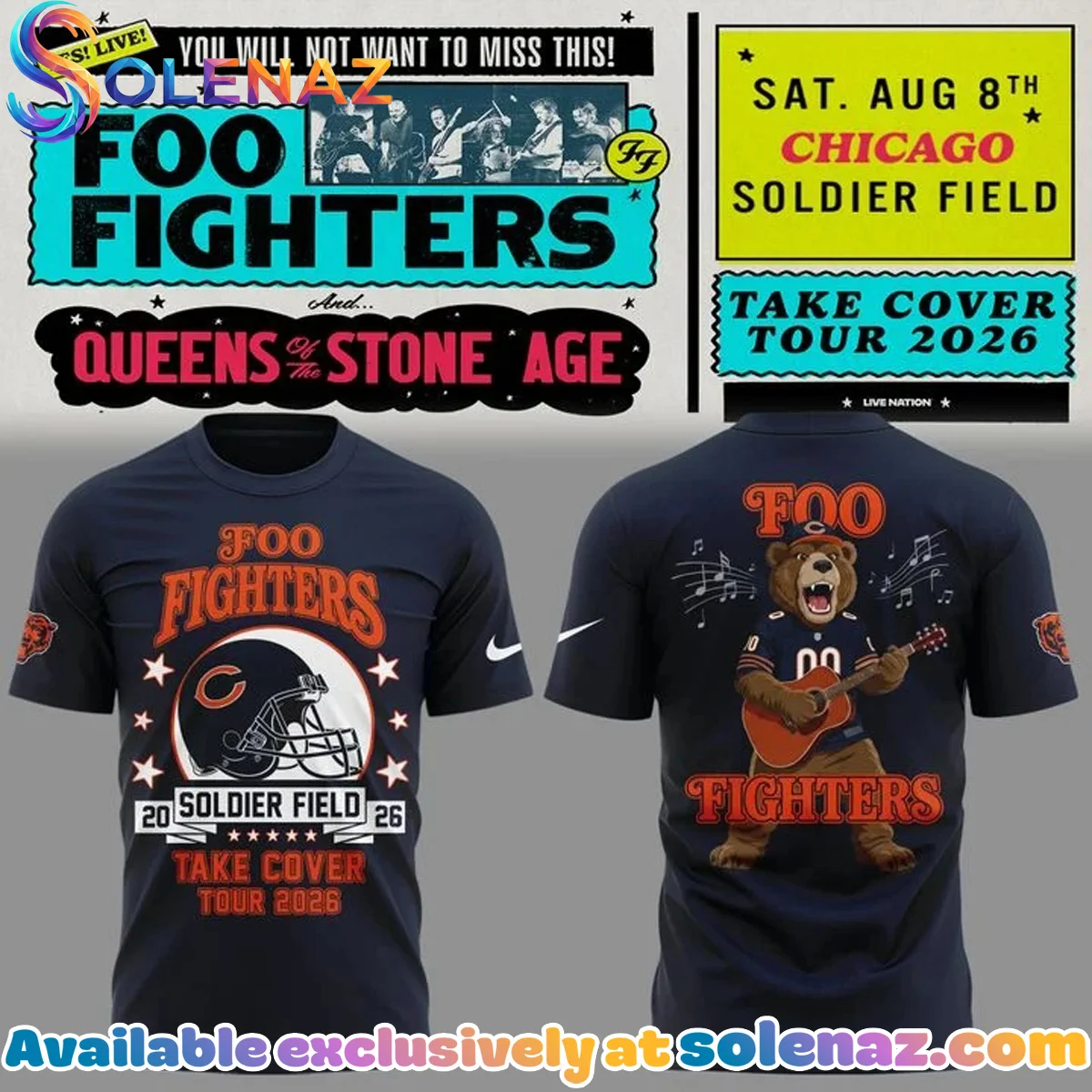 Foo Fighters x Chicago Bears Take Cover Tour T-Shirt & Hoodie (Style 3)