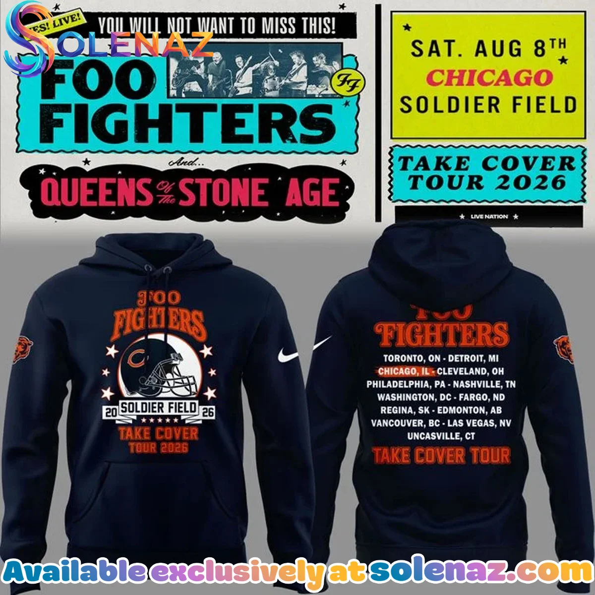 Foo Fighters x Chicago Bears - Take Cover Tour T-Shirt & Hoodie (Release 1)