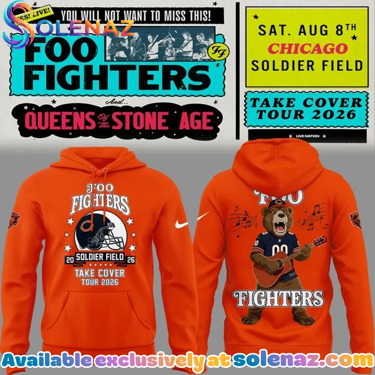 Foo Fighters x Chicago Bears - Take Cover Tour T-Shirt & Hoodie (Release 2)