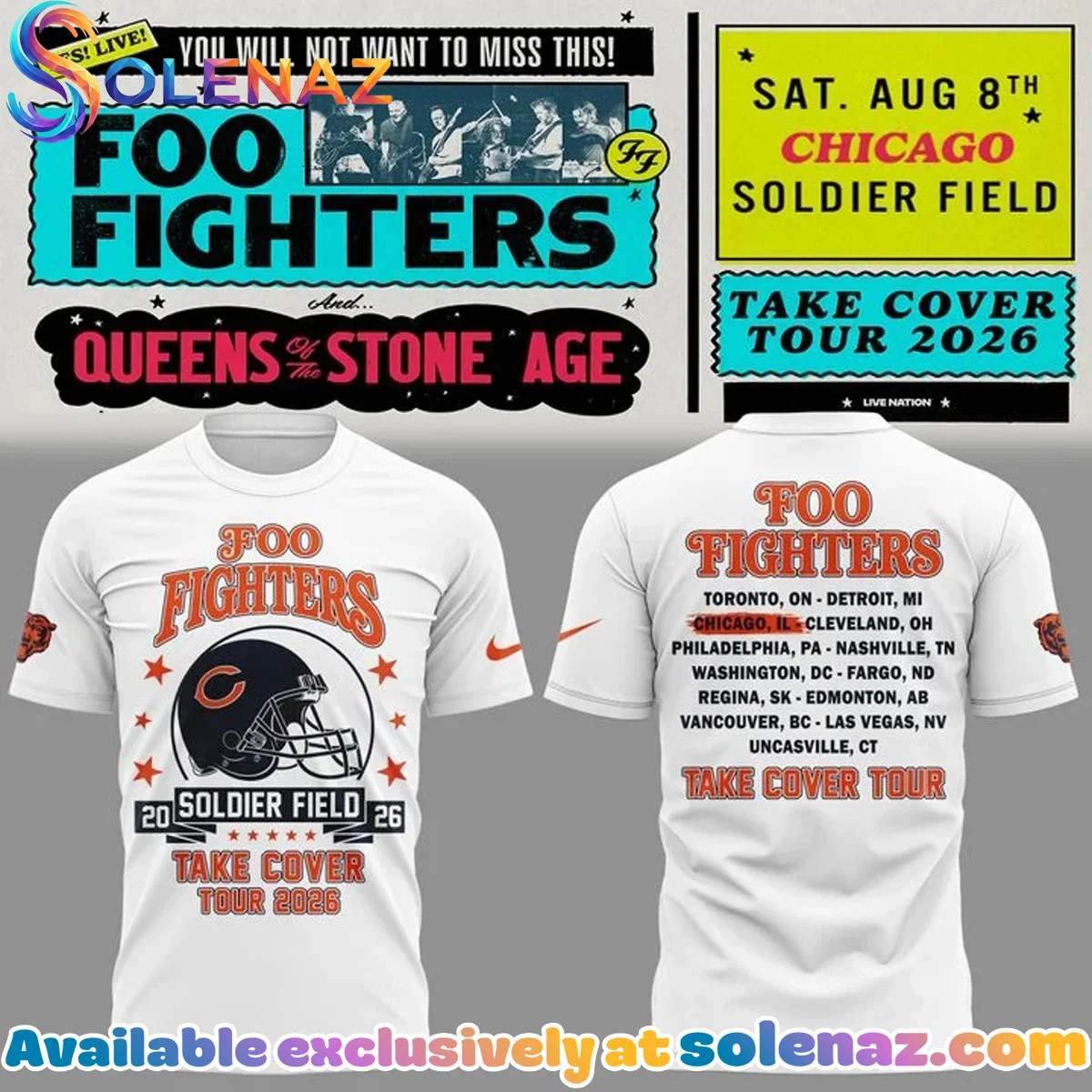 Foo Fighters x Chicago Bears - Take Cover Tour Shirt & Hoodie (Style 5)