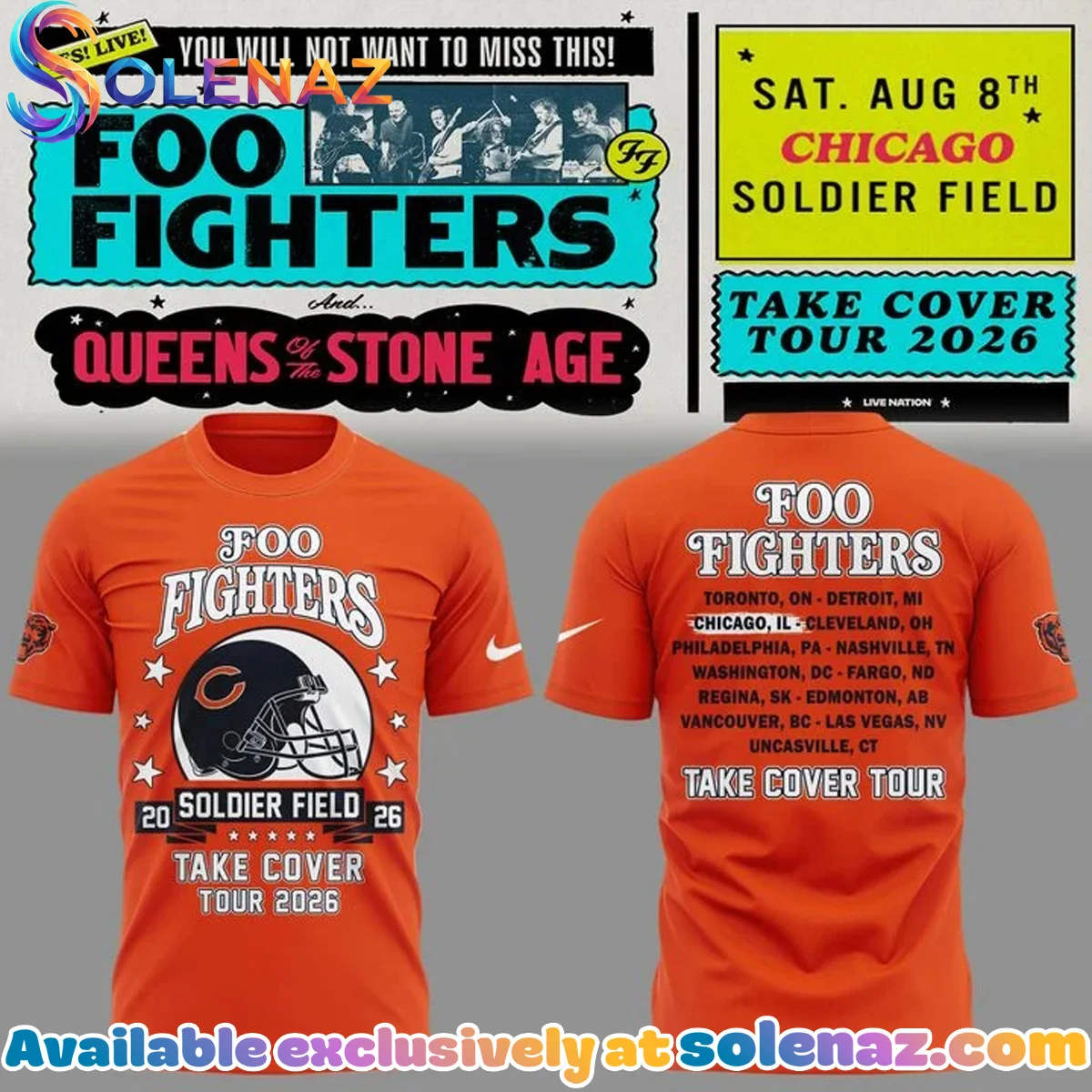 Foo Fighters x Chicago Bears - Take Cover Tour Shirt & Hoodie (Design 6)