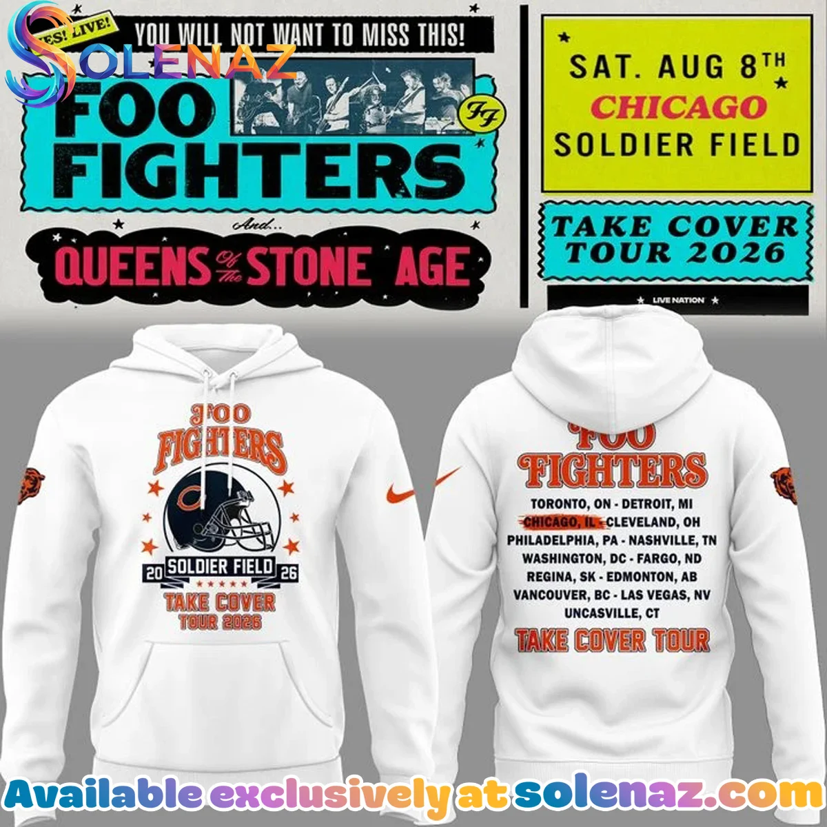 Chicago Bears x Foo Fighters - Take Cover Tour Shirt & Hoodie - Series 3