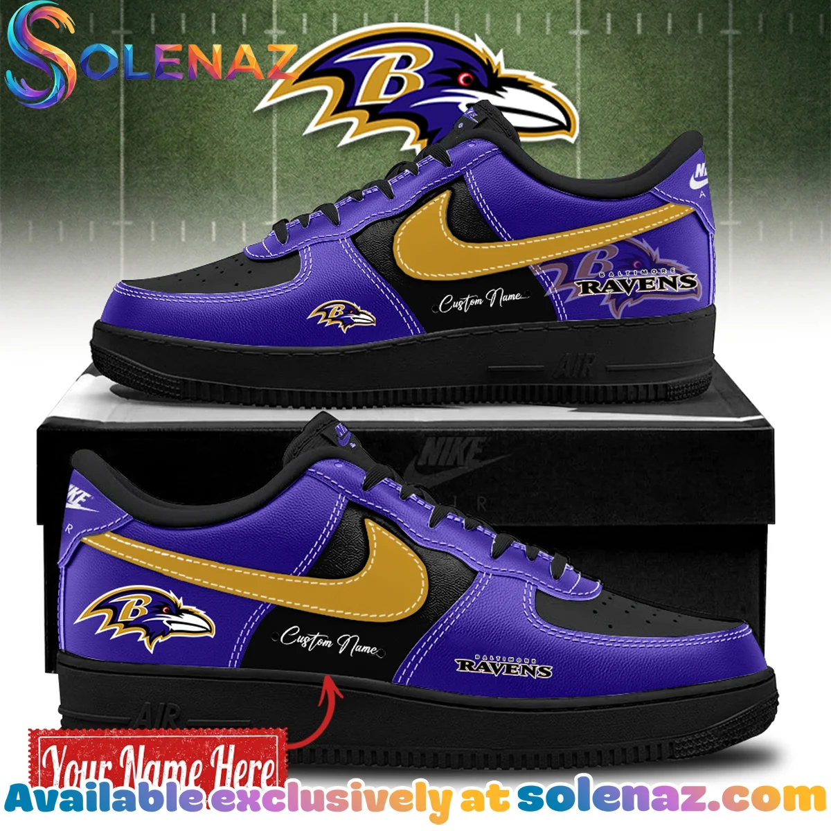 Baltimore Ravens Custom Air Force 1 & Jordan 1 Shoes (Style 3)
