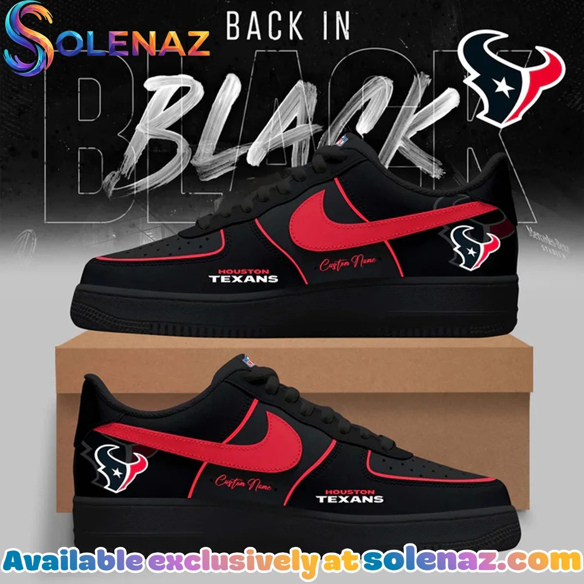 Houston Texans Back in Black Custom Air Force 1 & Jordan 1 Shoes