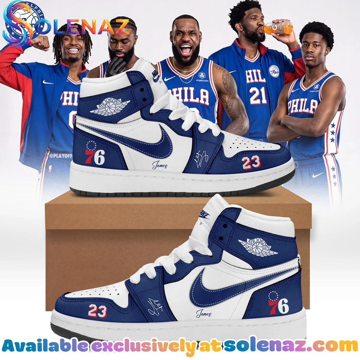 LeBron James Philadelphia 76ers Custom Air Force 1 & Jordan 1 Shoes (Design 20)