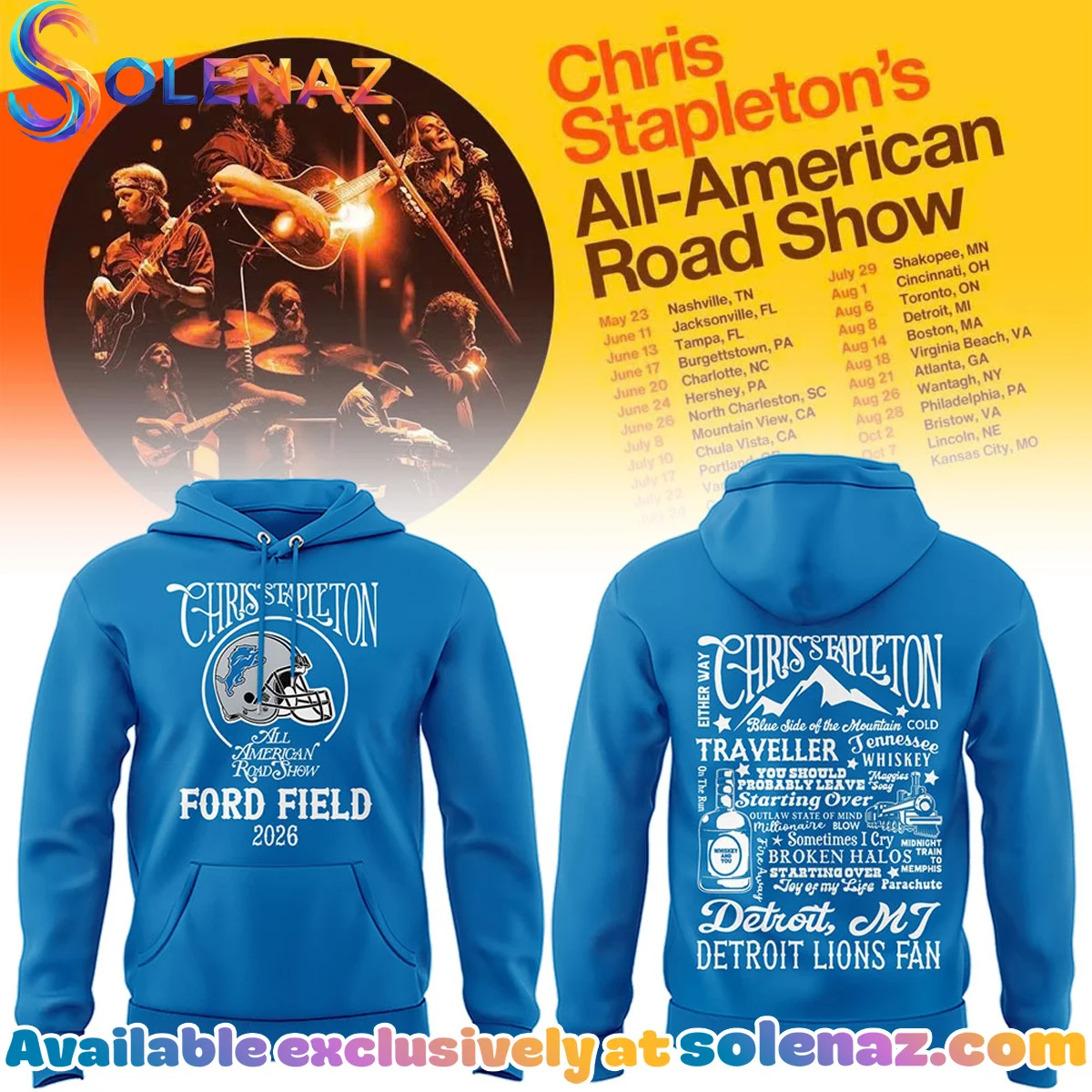 Detroit Lions x Chris Stapleton All-American Road Show T-Shirt & Hoodie