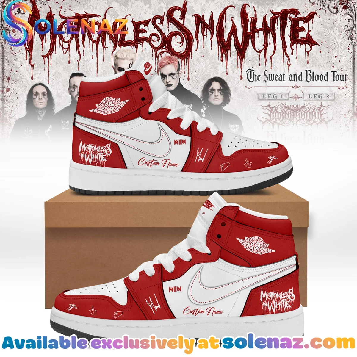 Motionless In White The Sweat and Blood Tour Custom Air Force 1 & Jordan 1 Shoes [Drop 8]