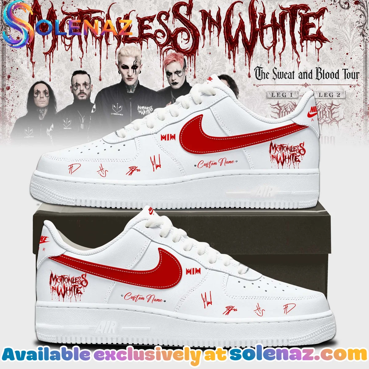Motionless In White The Sweat and Blood Tour Custom Air Force 1 & Jordan 1 Shoes [Drop 11]