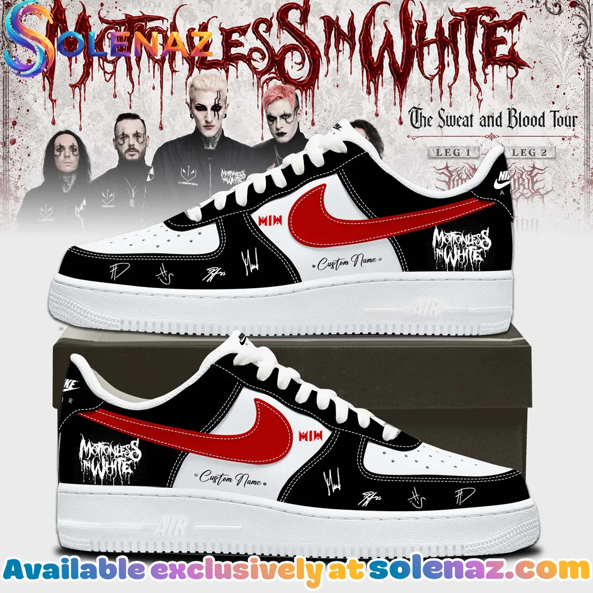 Motionless In White The Sweat and Blood Tour Custom Air Force 1 & Jordan 1 Shoes - Series 10