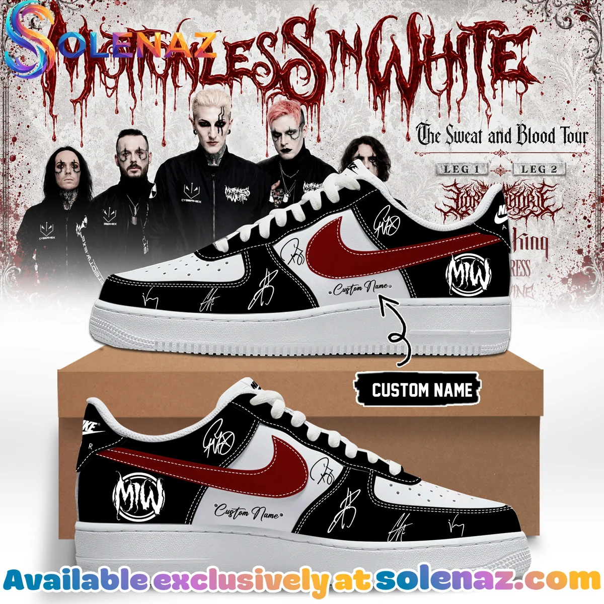 Motionless In White The Sweat and Blood Tour Custom Air Force 1 & Jordan 1 Shoes [Drop 12]