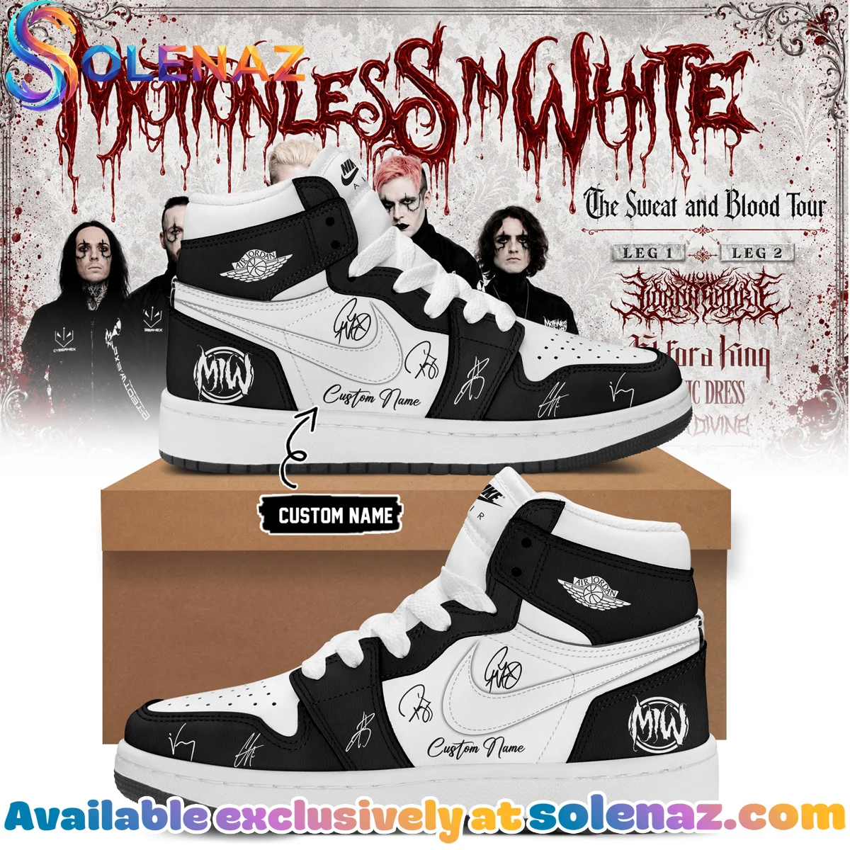Motionless In White The Sweat and Blood Tour Custom Air Force 1 & Jordan 1 Shoes - Series 15