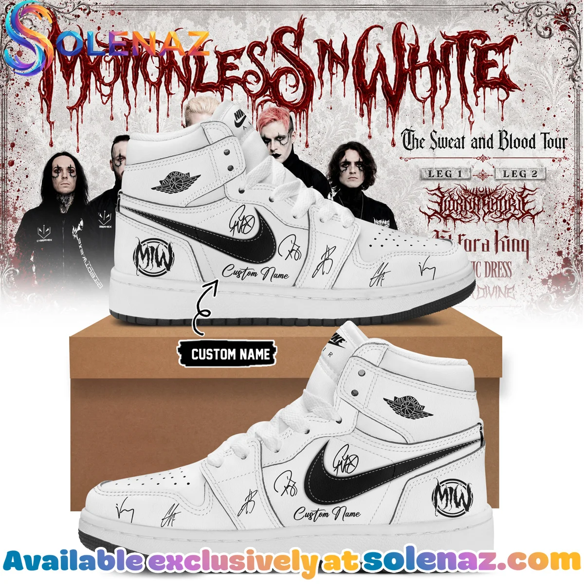 Motionless In White The Sweat and Blood Tour Custom Air Force 1 & Jordan 1 Shoes - Part 17
