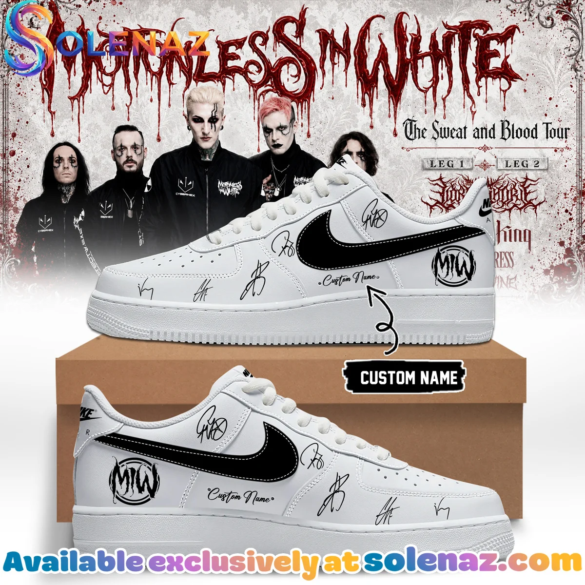 Motionless In White The Sweat and Blood Tour Custom Air Force 1 & Jordan 1 Shoes (Style 16)