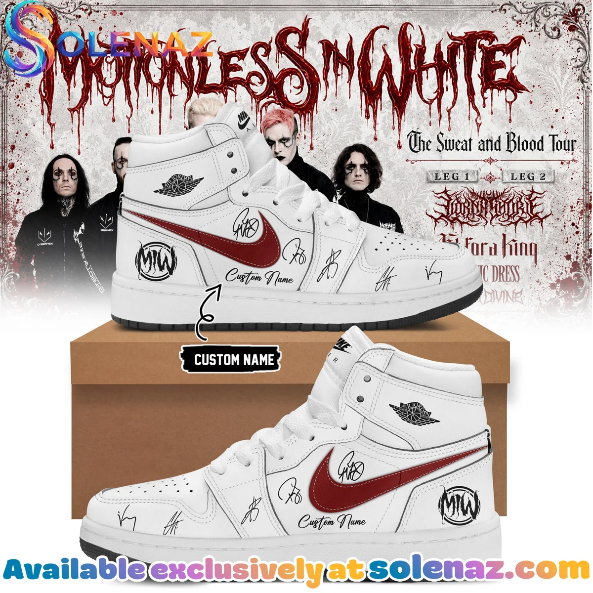 Motionless In White The Sweat and Blood Tour Custom Air Force 1 & Jordan 1 Shoes [Drop 18]