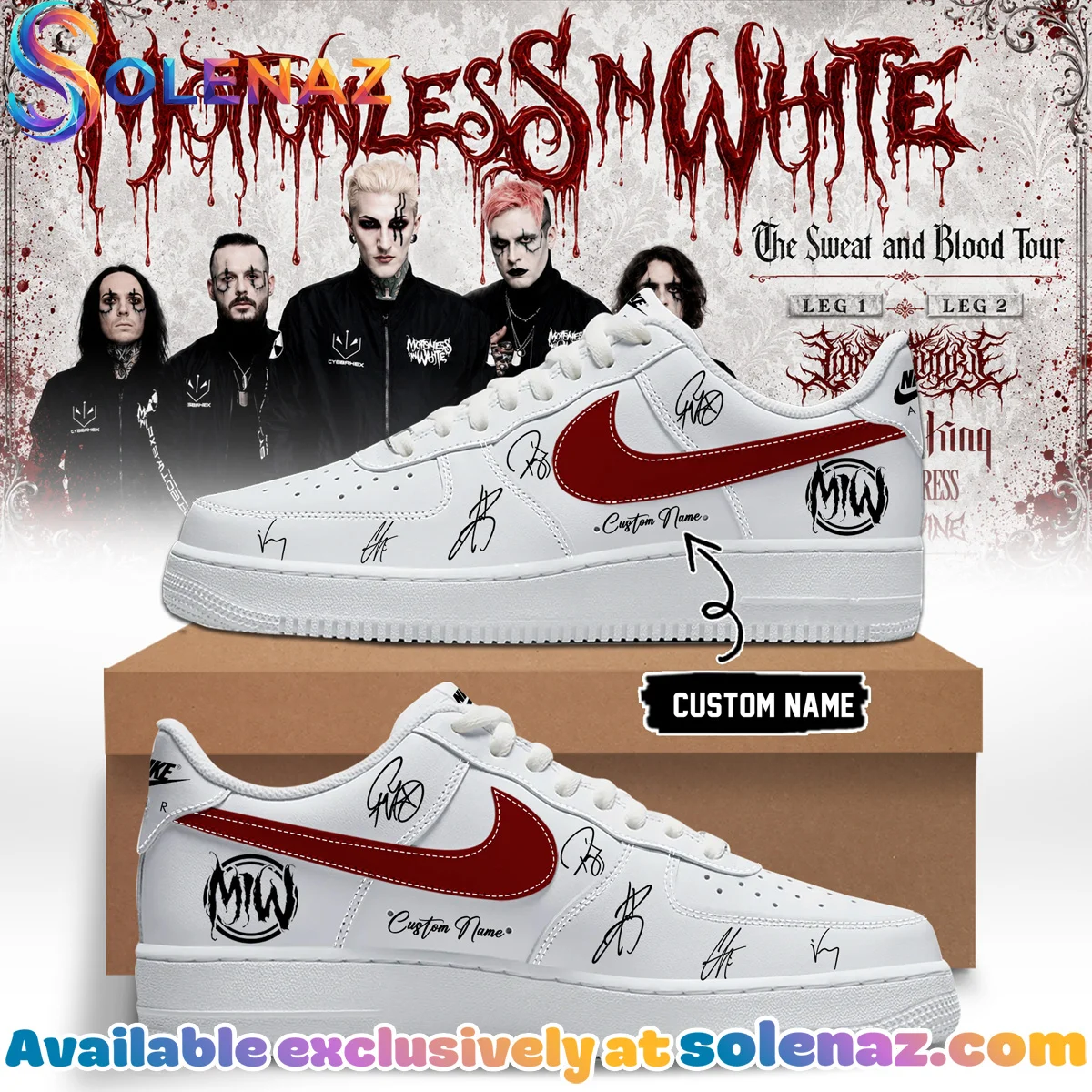 Motionless In White The Sweat and Blood Tour Custom Air Force 1 & Jordan 1 Shoes - Variant 19