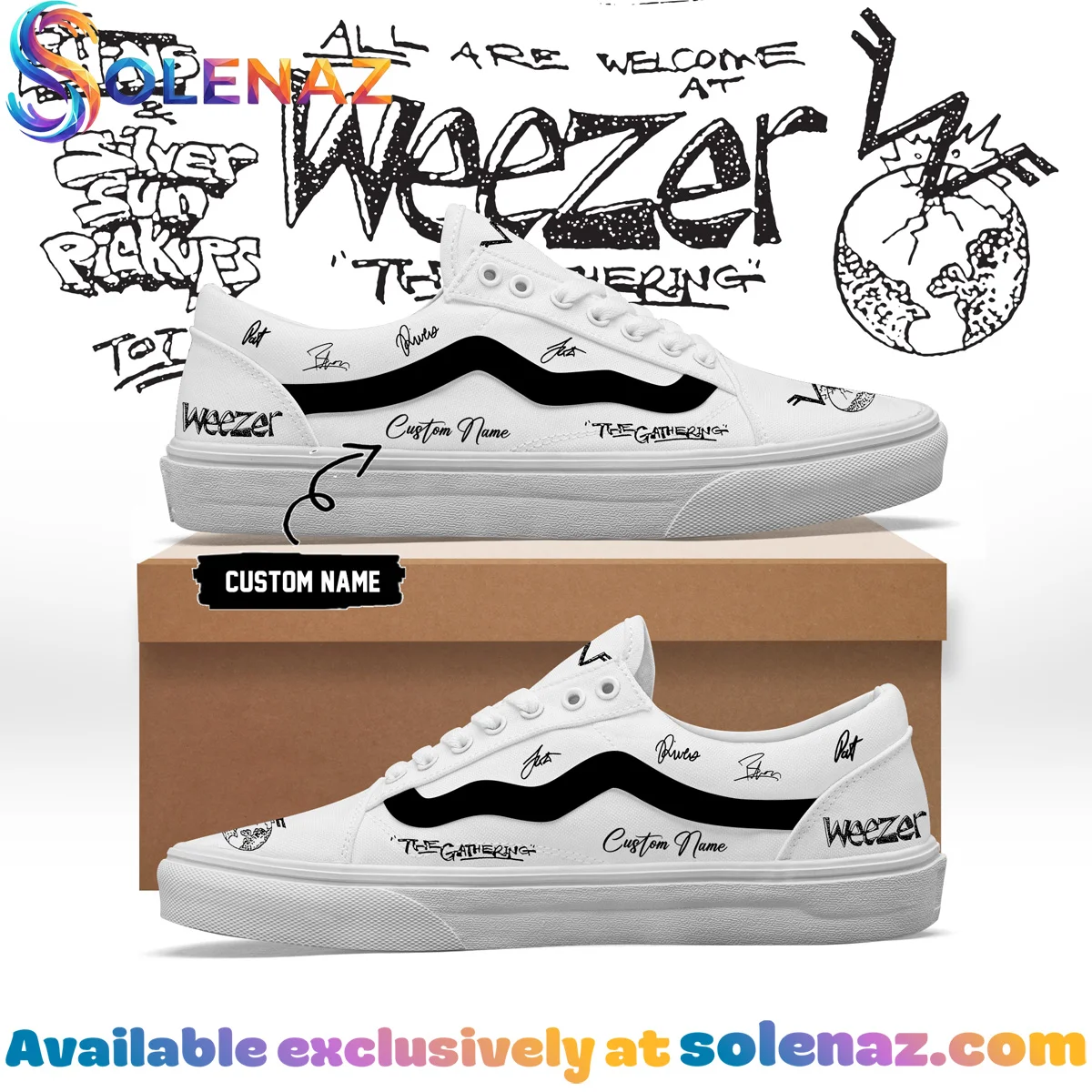 Weezer THE GATHERING WORLD WIDE Signature Custom Air Force 1 & Jordan 1 Shoes (Release 1)